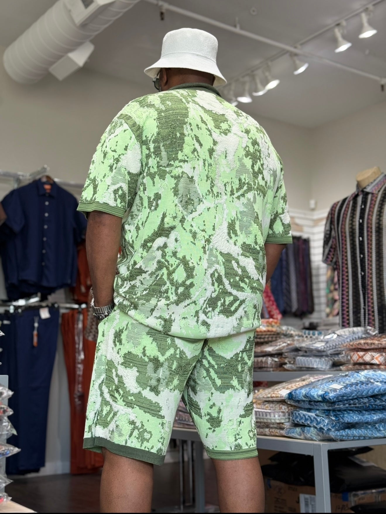 Men’s Jacquard Shorts Set – Relaxed Fit – Green 91031
