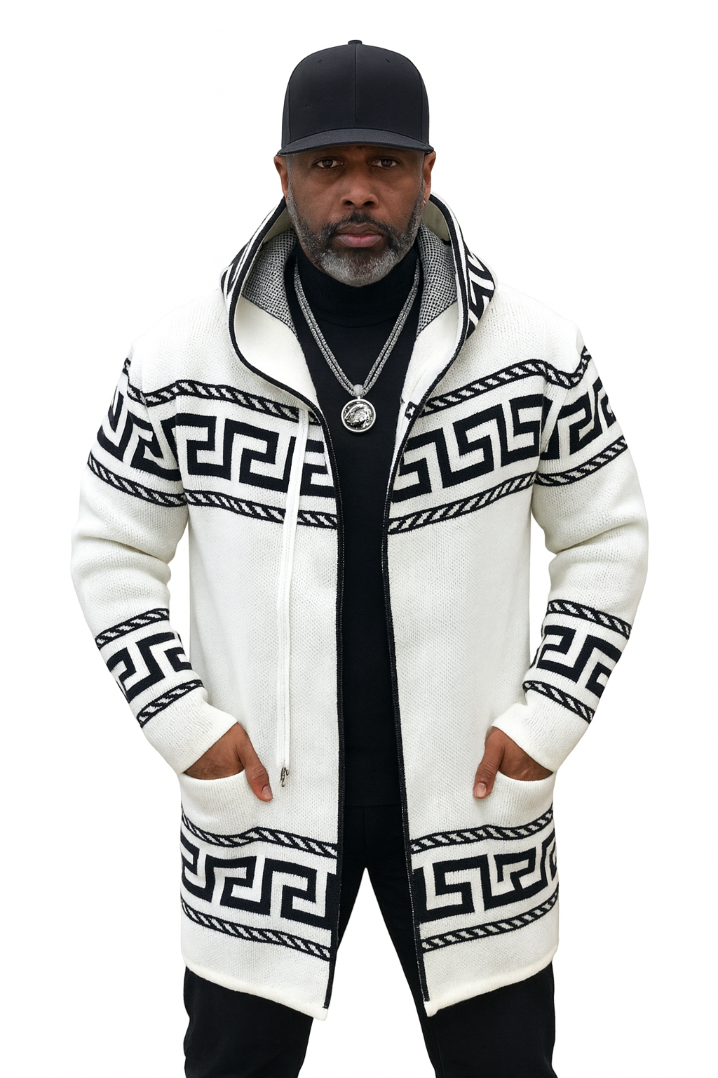 OIM "King" Cardigan 3/4 Length Sweater Jacket (White)