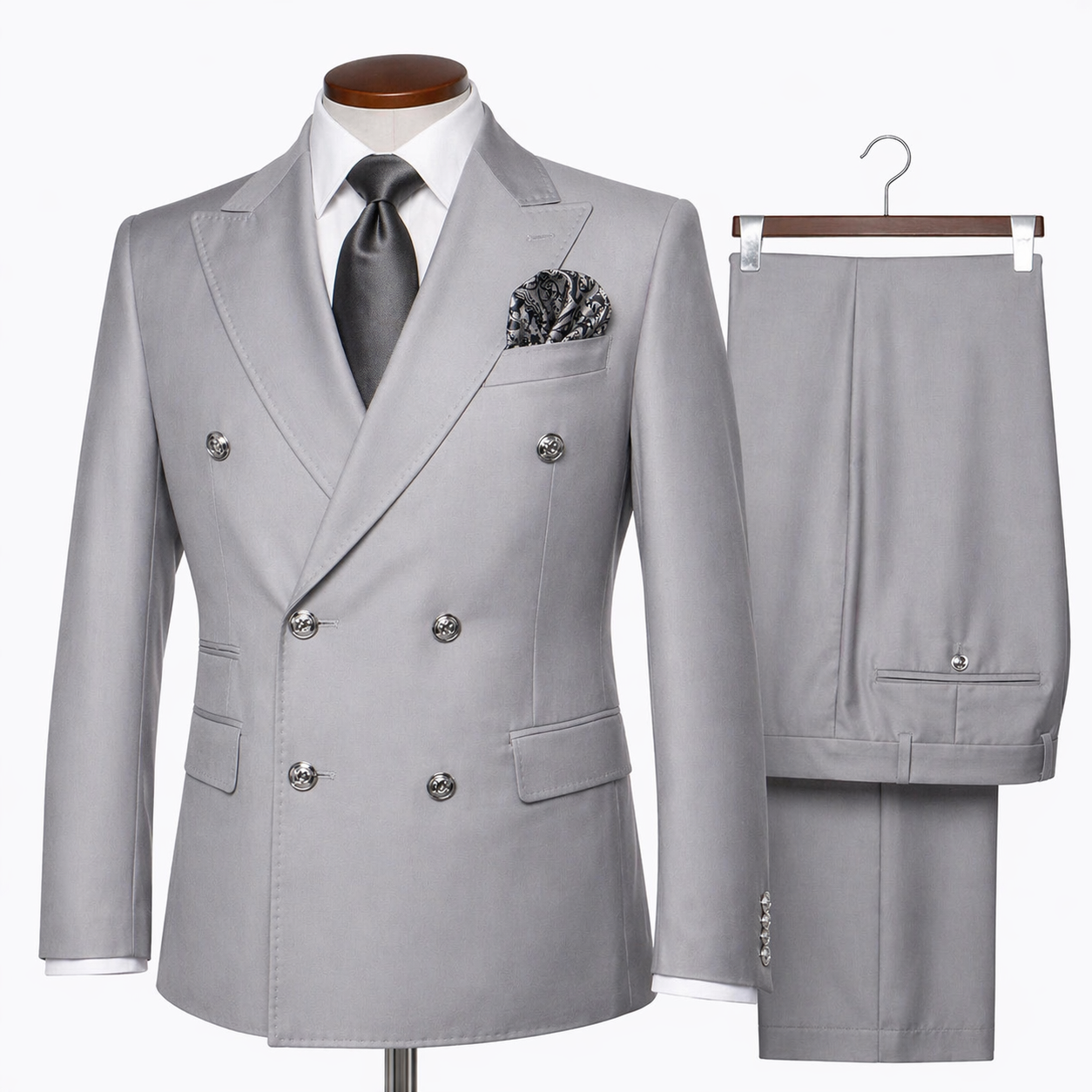 Rossi Man Silver Double Breasted Men's Modern Fit Suit