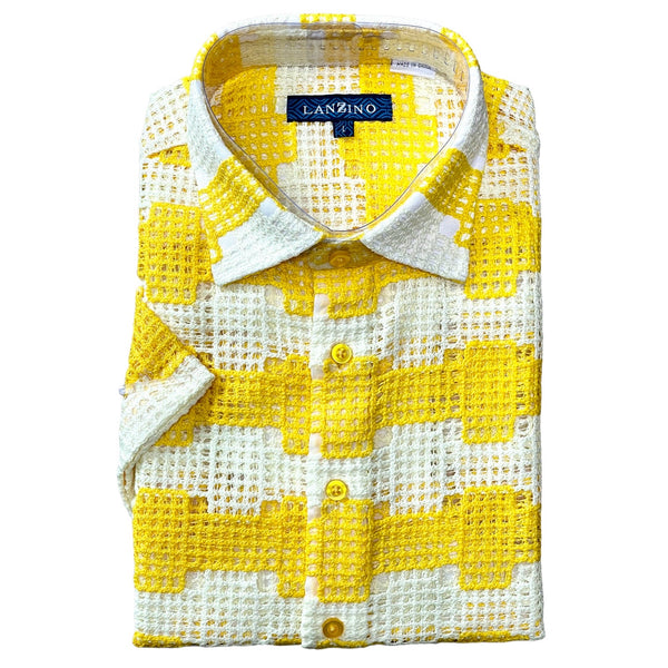 Lanzino "Woven" Short Sleeve Shirt (Yellow) 076