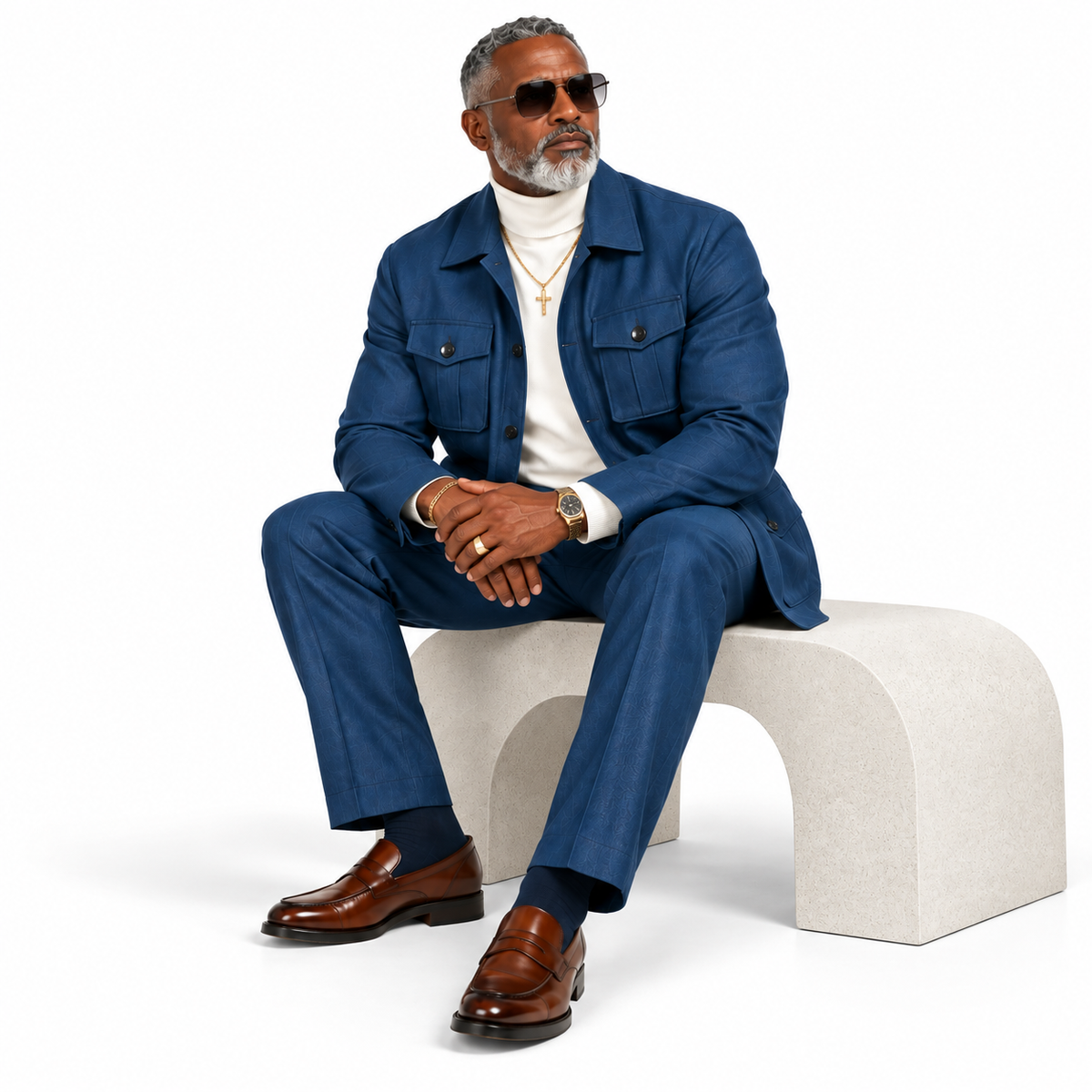 Robert Lewis Safari Jacket & Pant Set - Indigo Blue