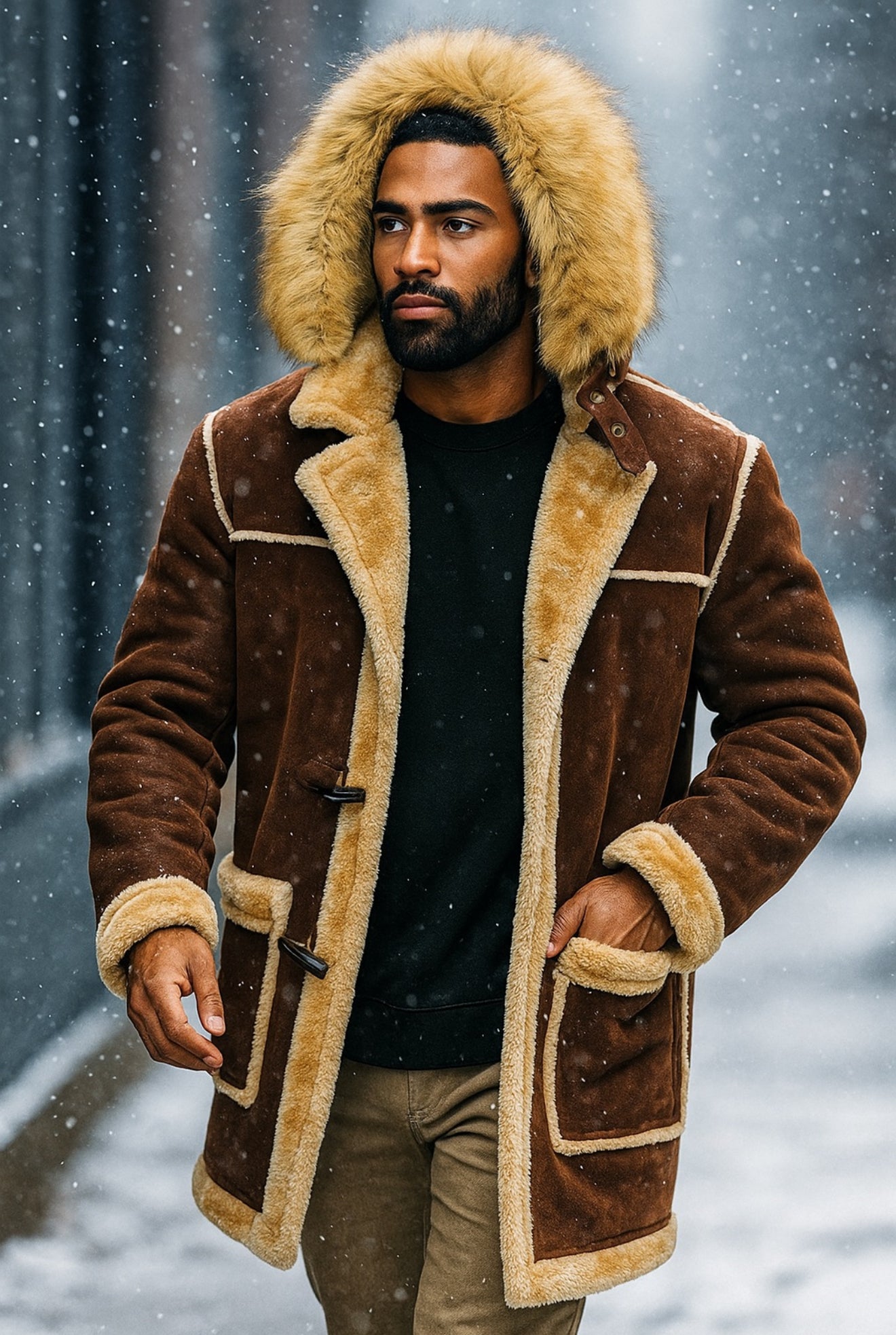 Jordan Craig Shearling Coat (Brown)