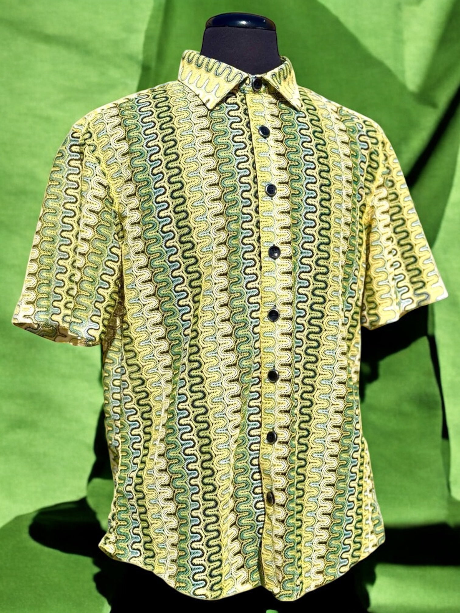 Lanzino "Woven" Short Sleeve Shirt (Green) 102