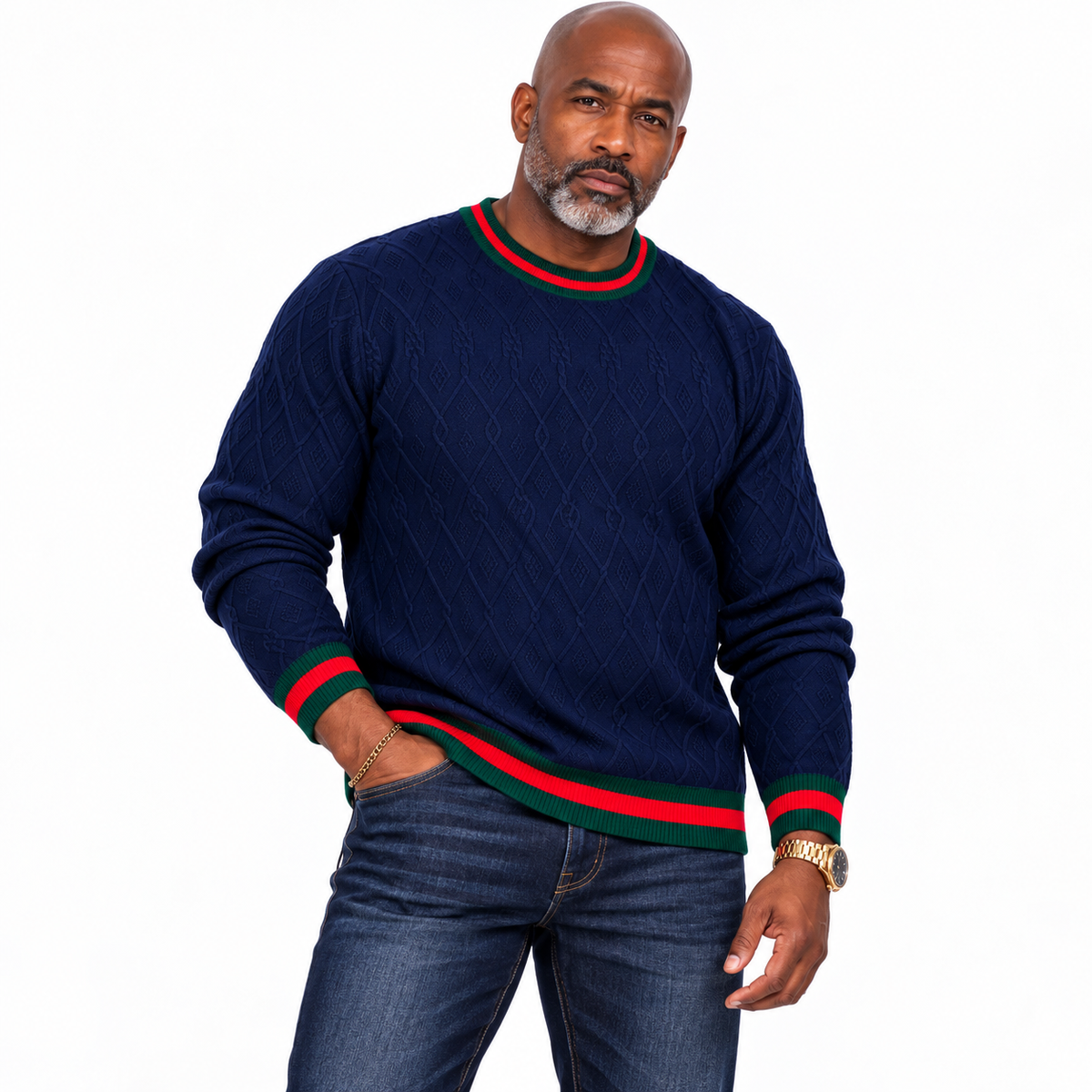 Prestige Crewneck Sweater (Navy/Green/Red) 430