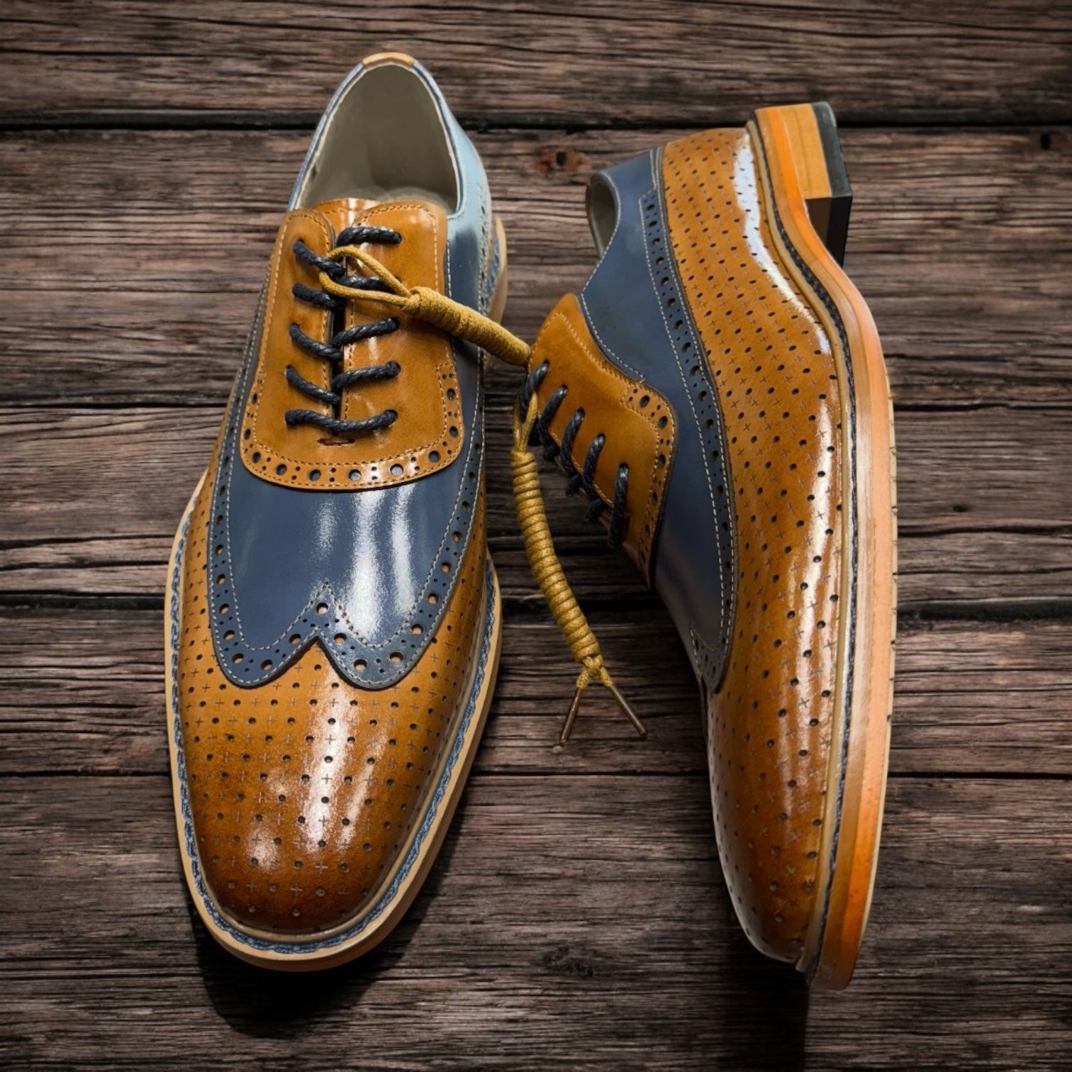 Giovani "Rio" Leather Shoe (Navy/Tan)