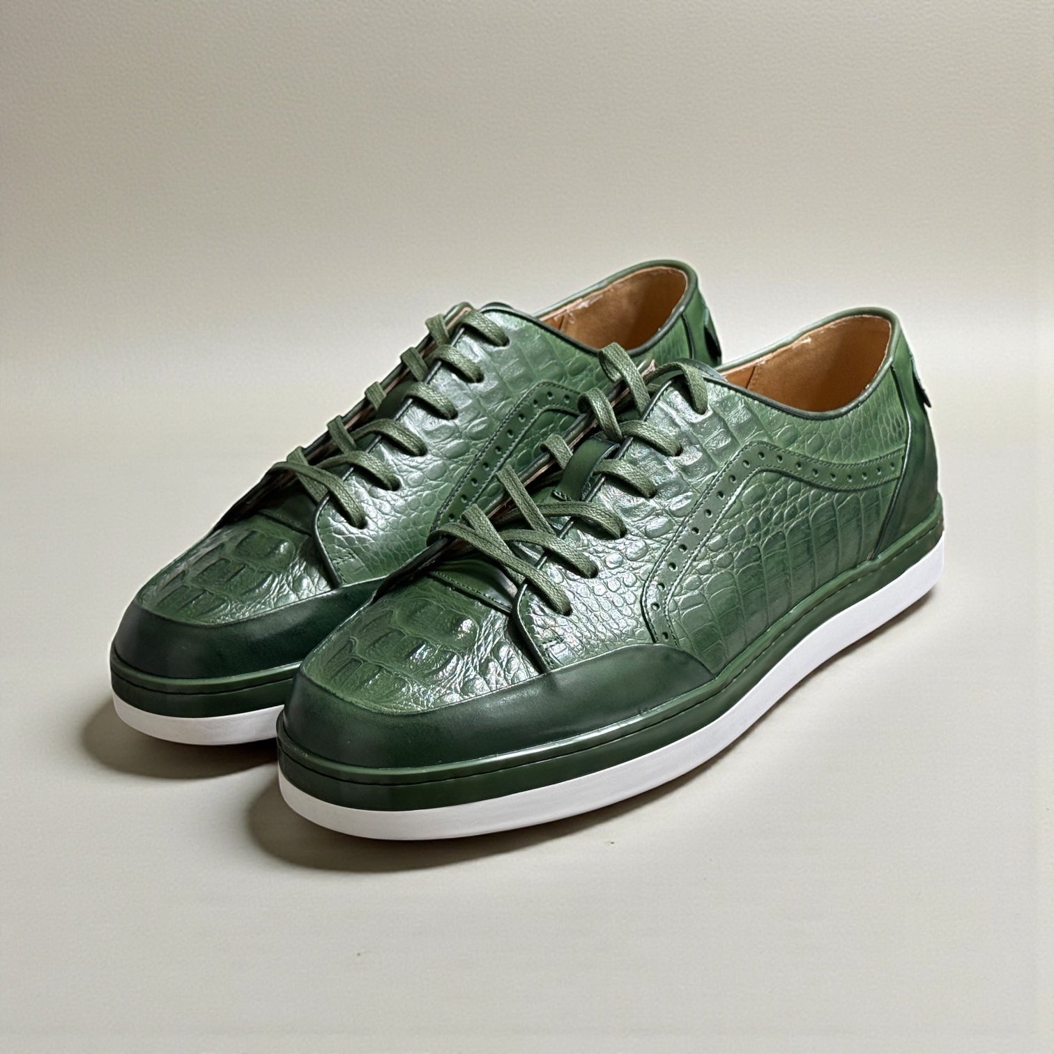 Giovanni Temo Men’s Croco Print Leather Sneaker - Green