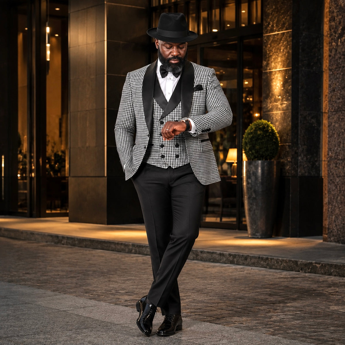 Rossi Man 3 Piece Tuxedo - Black White RM1948