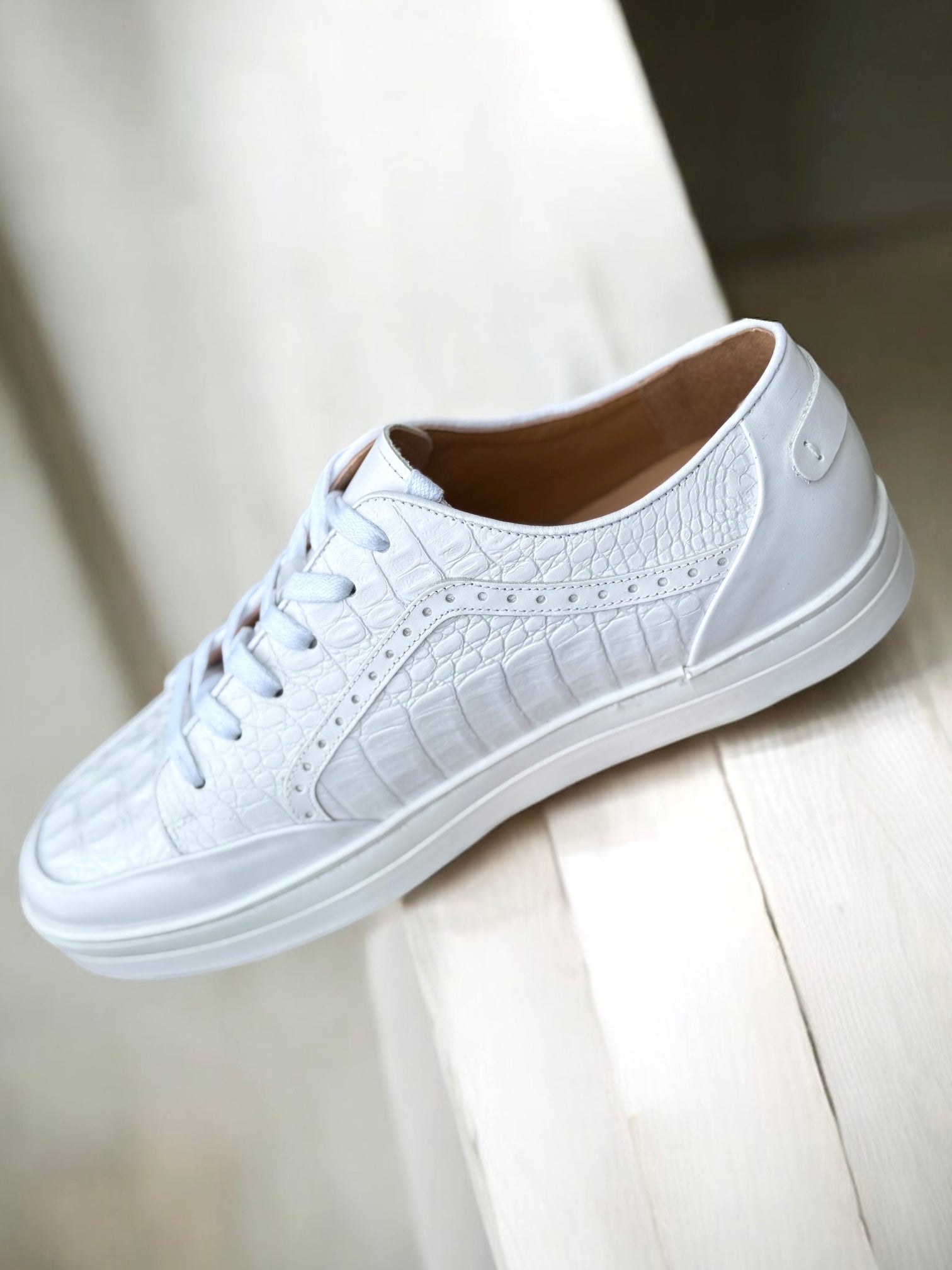 Giovani "Croco" Leather Sneaker (White)