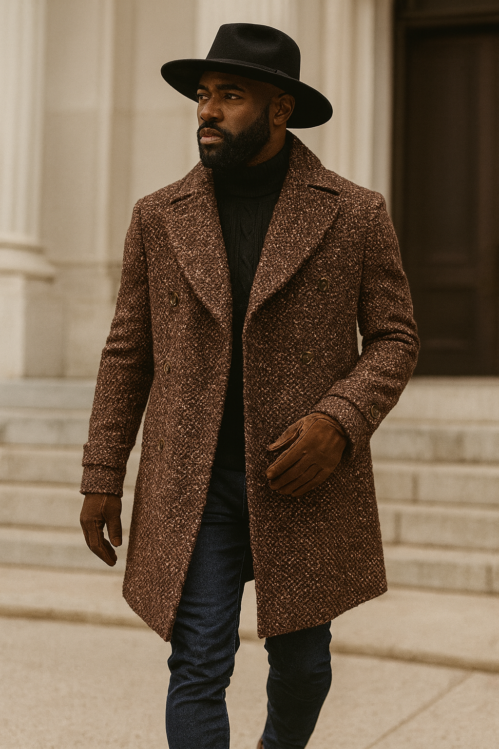 Cigar "Chestnut" 3/4 Length Graphic DB Peacoat