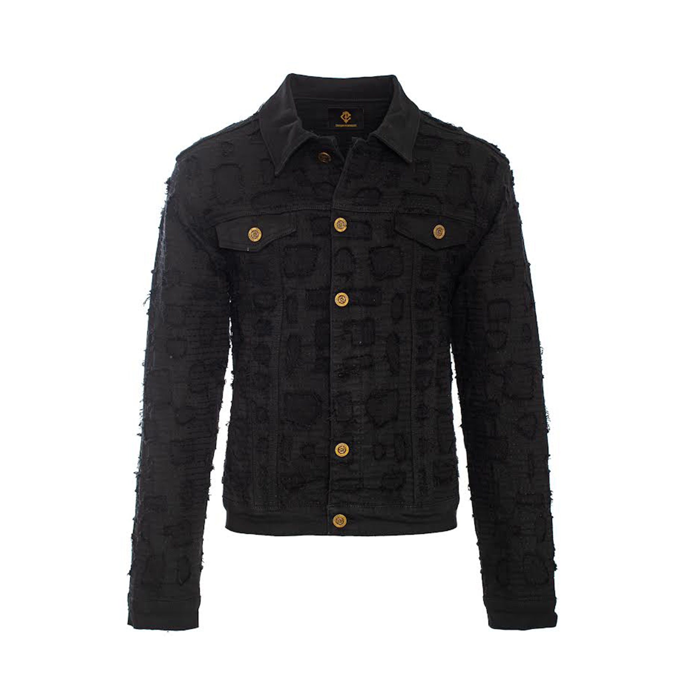 Patchwork Distressed Denim Jacket - CENTURY PENTHOUSE BLACK
