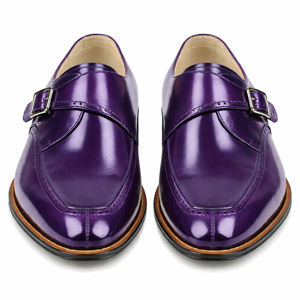 Giovanni Amato Men’s Genuine Leather Monk Strap Dress Shoe - Purple