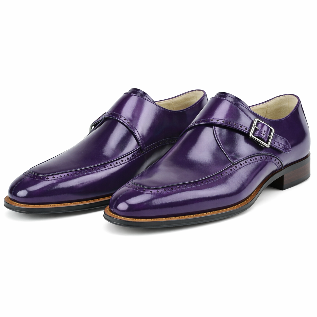 Giovanni Amato Men’s Genuine Leather Monk Strap Dress Shoe - Purple