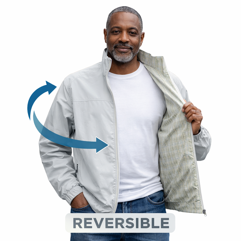 Enzo Men’s Reversible Lightweight Car Coat – Grey / Plaid