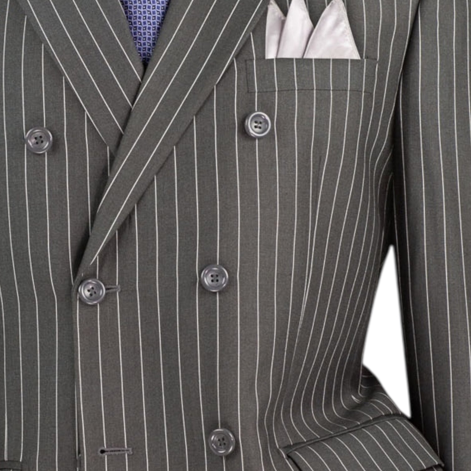 Men’s Double Breasted Pinstripe Suit – Charcoal Relaxed Fit 2 Piece FDSS