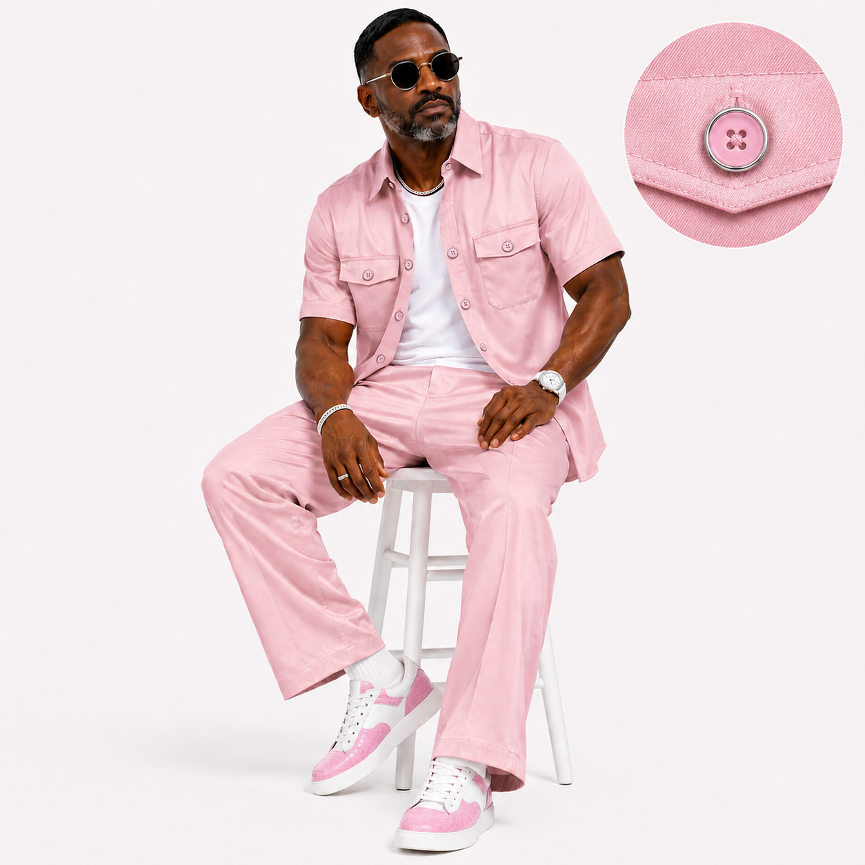 Lanzino Men's Silky Linen Pant Set – Blush