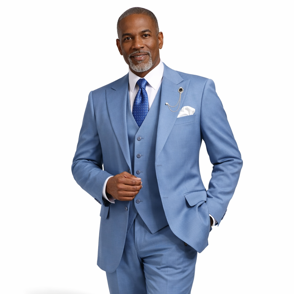 Men’s Solid 3 Piece Suit – Dusty Blue Regular Fit Vest V2RK-4