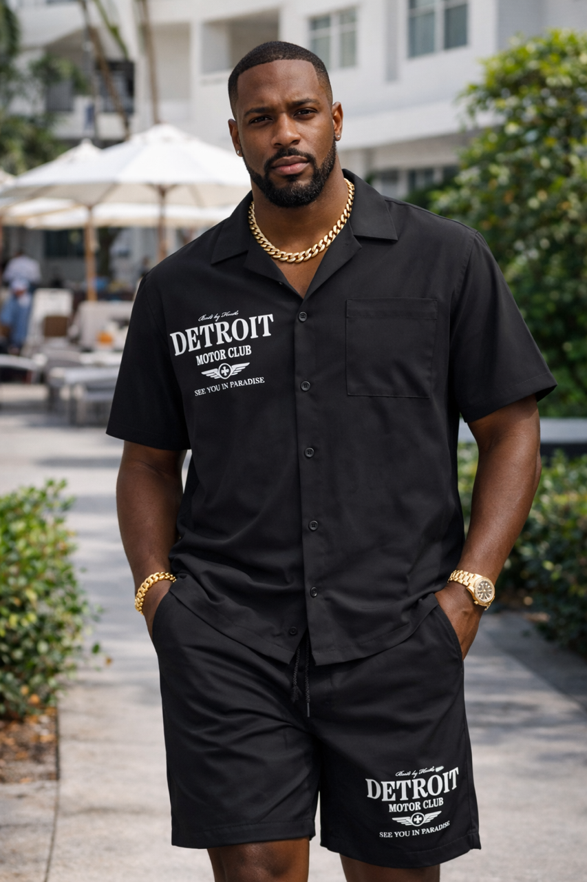 Jordan Craig Men’s Detroit Motor Club Short Set – Black