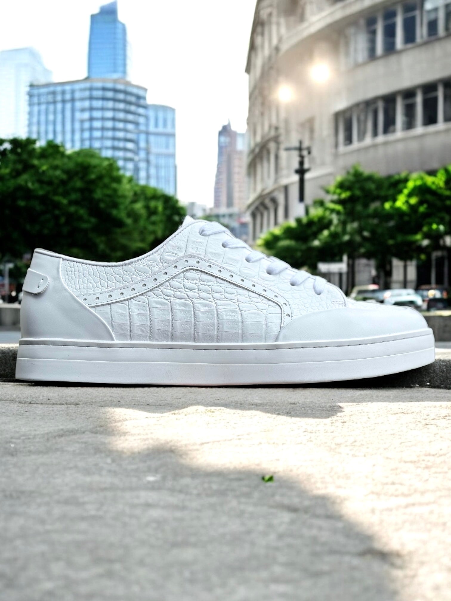 Giovani "Croco" Leather Sneaker (White)