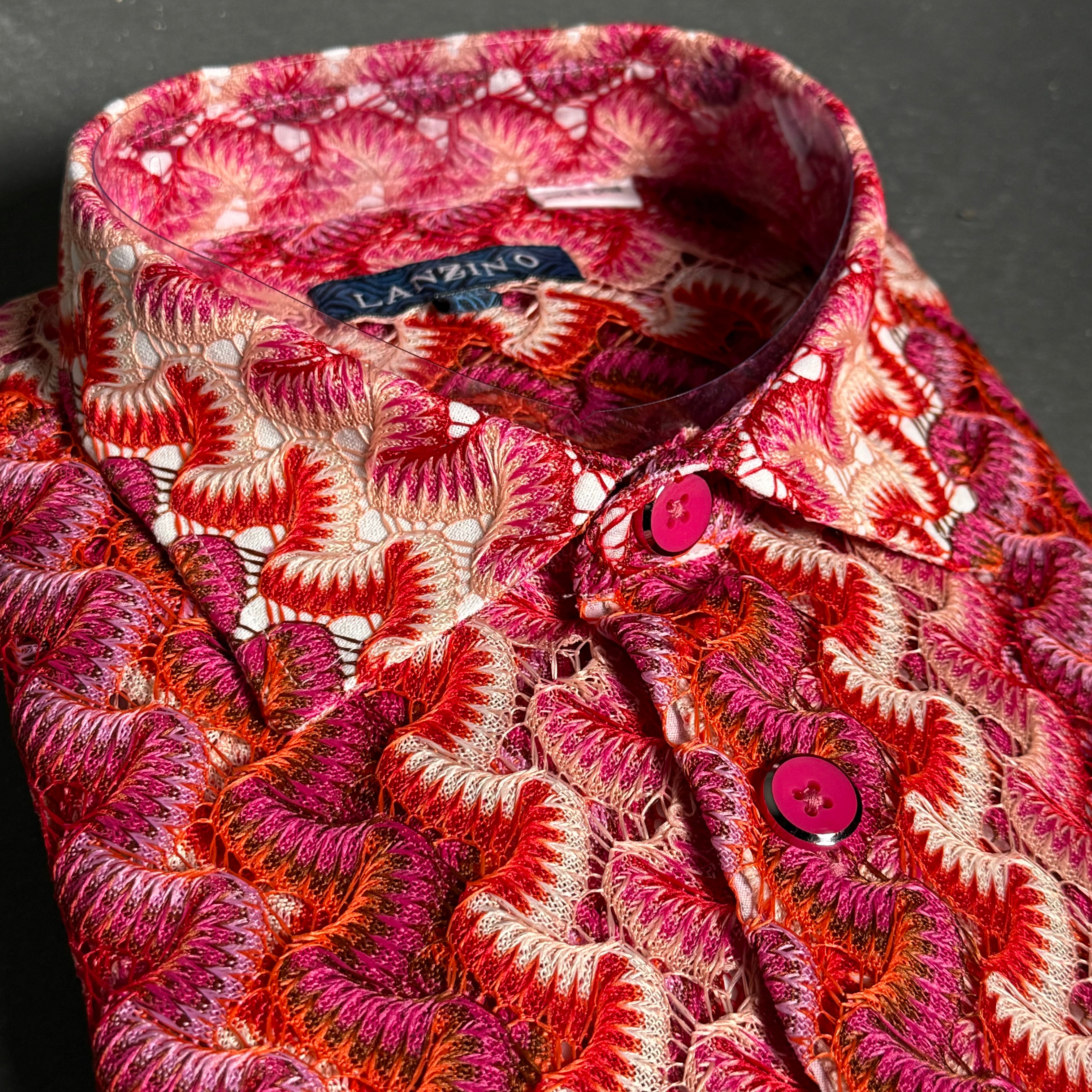 Lanzino "Woven" Short Sleeve Shirt (Coral) 119