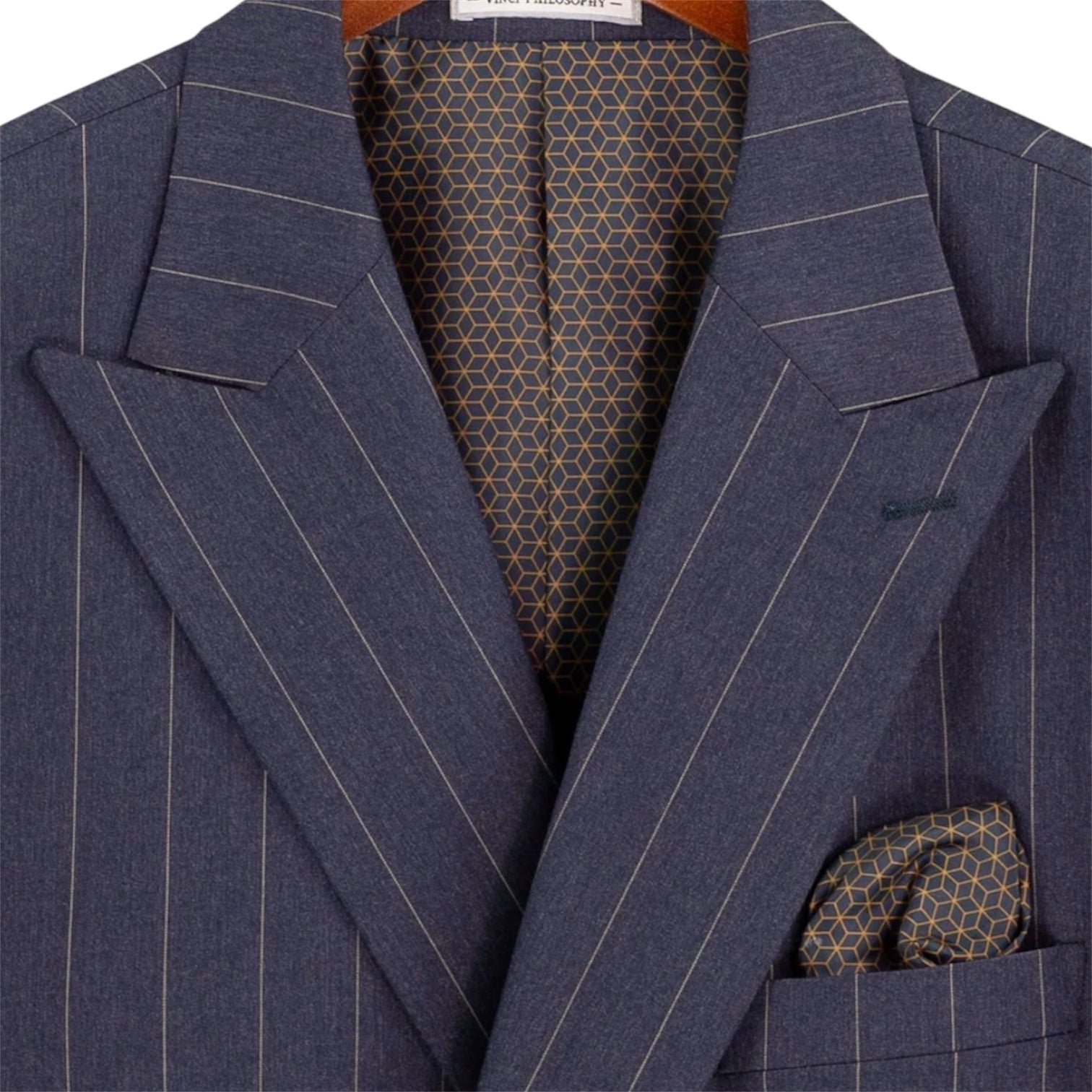 Men’s Regular Fit Double Breasted Pinstripe Suit – Denim Blue - DSS-5