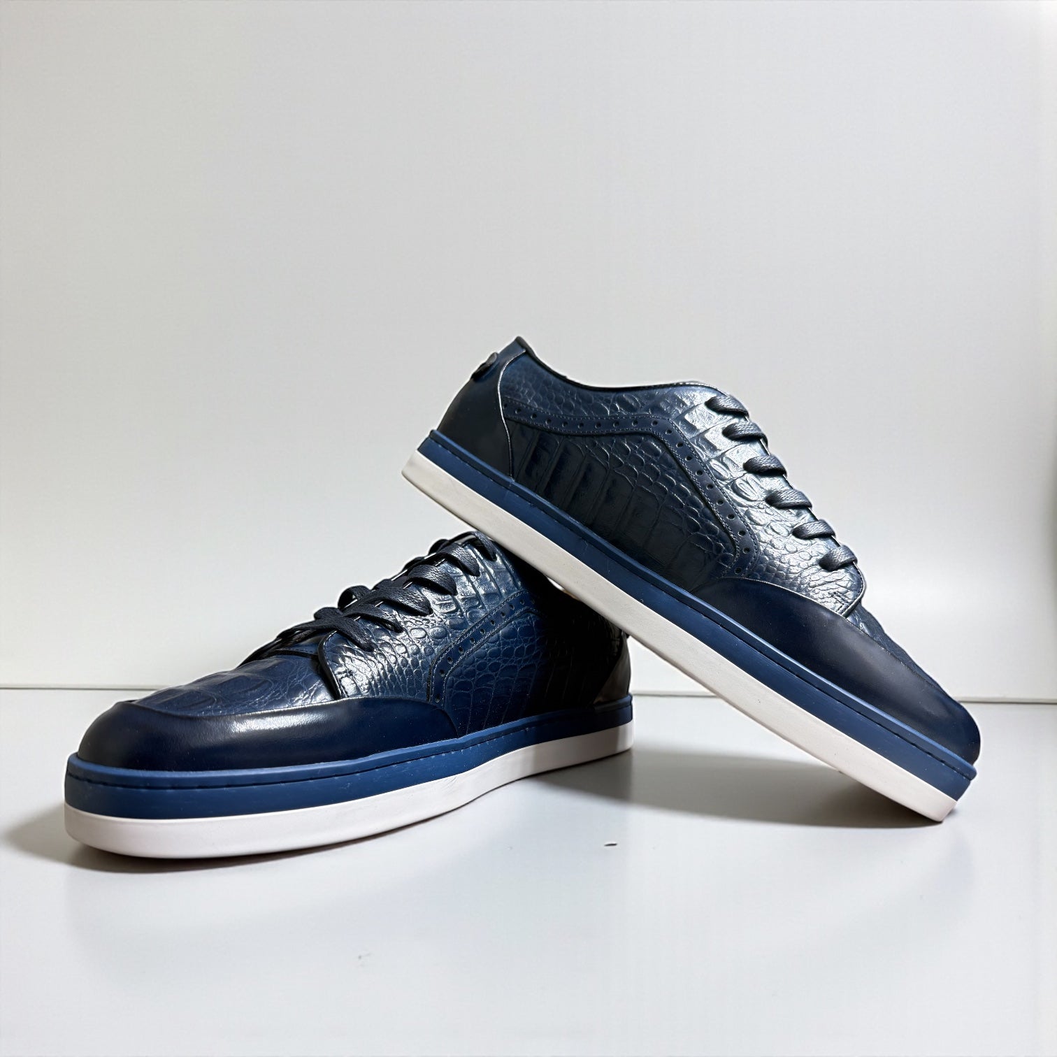 Giovanni Temo Men’s Croco Print Leather Sneaker - Blue