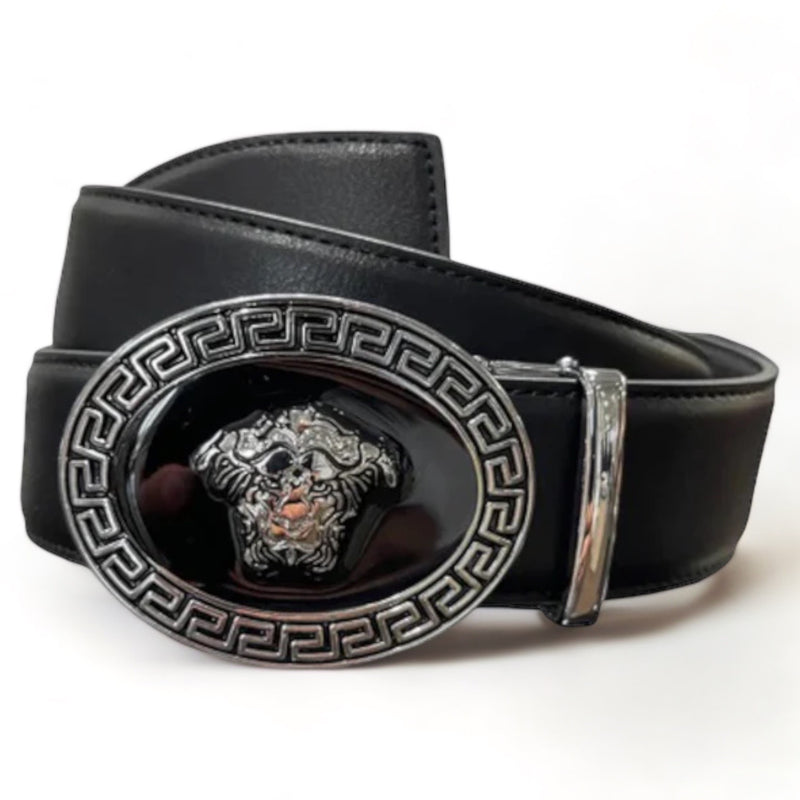 Designer fashion belt (Black/Silver) Greek Key