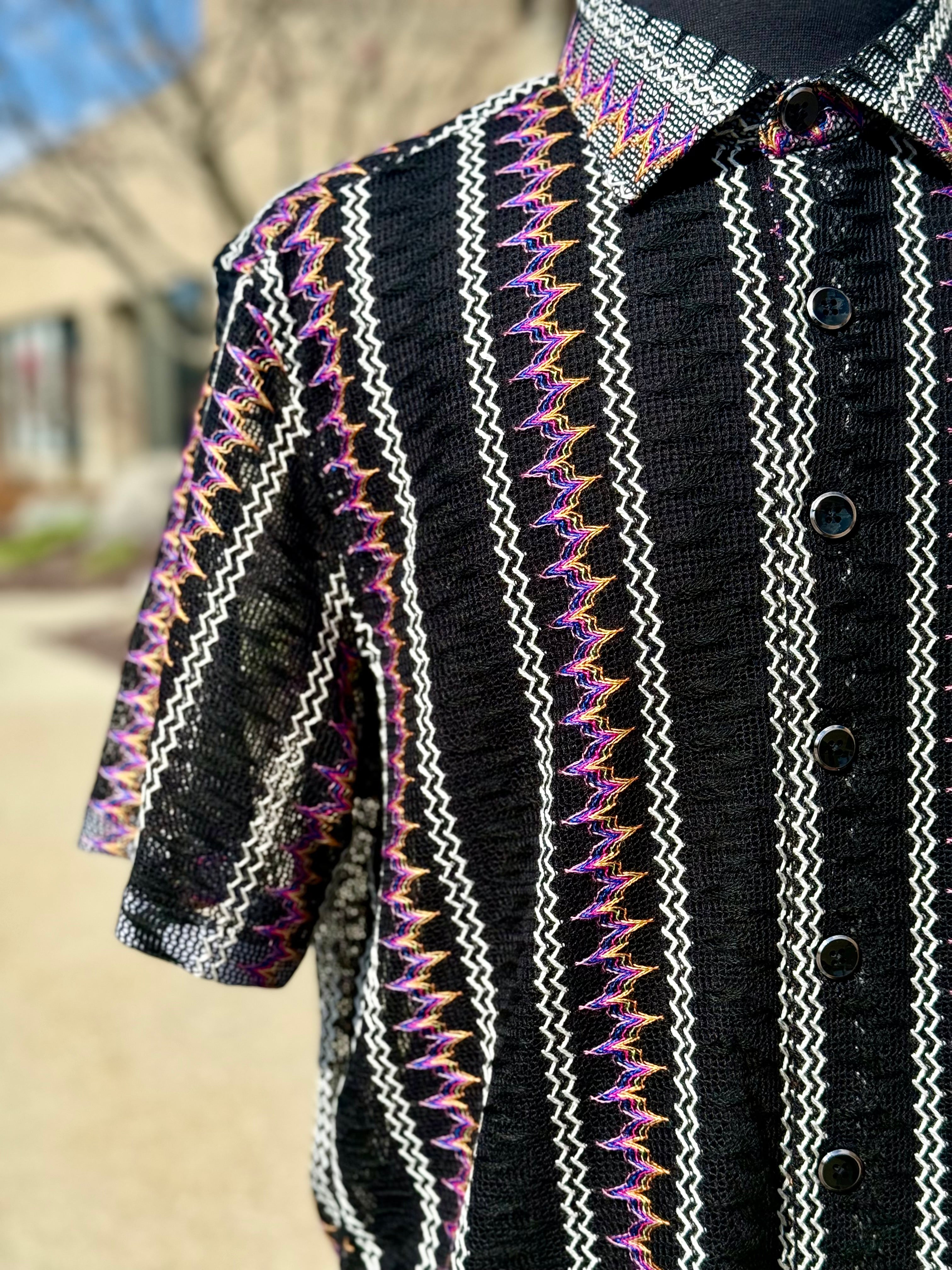 Lanzino "Woven" Short Sleeve Shirt (Black) 117