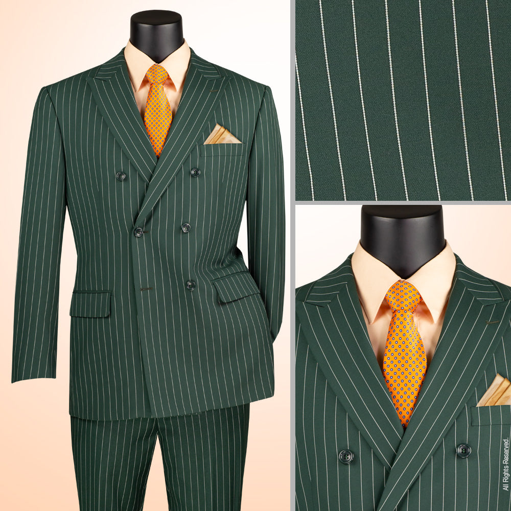 Men’s Double Breasted Pinstripe Suit – Hunter Green Relaxed Fit 2 Piece FDSS