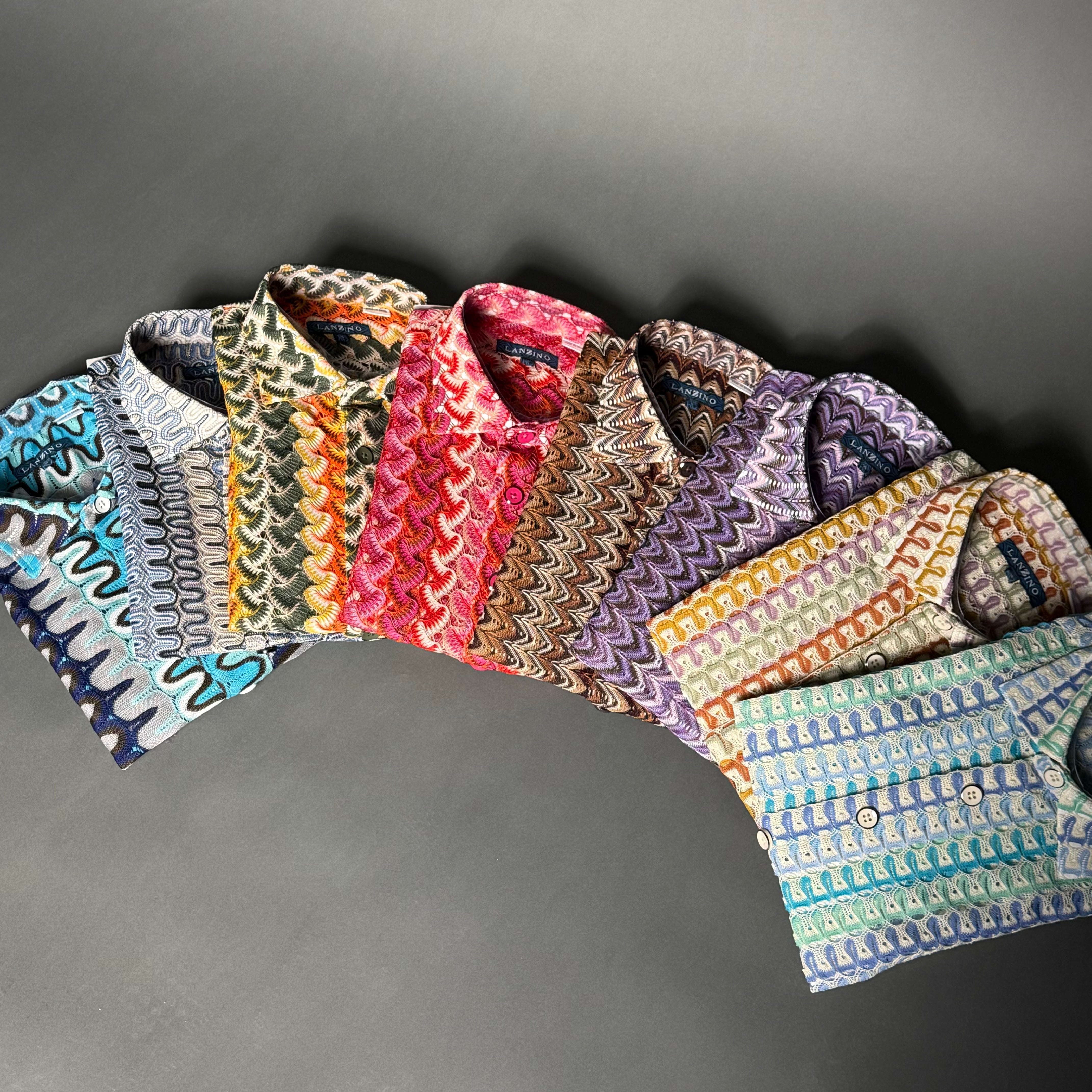 Lanzino "Woven" Short Sleeve Shirt (Blue) 116