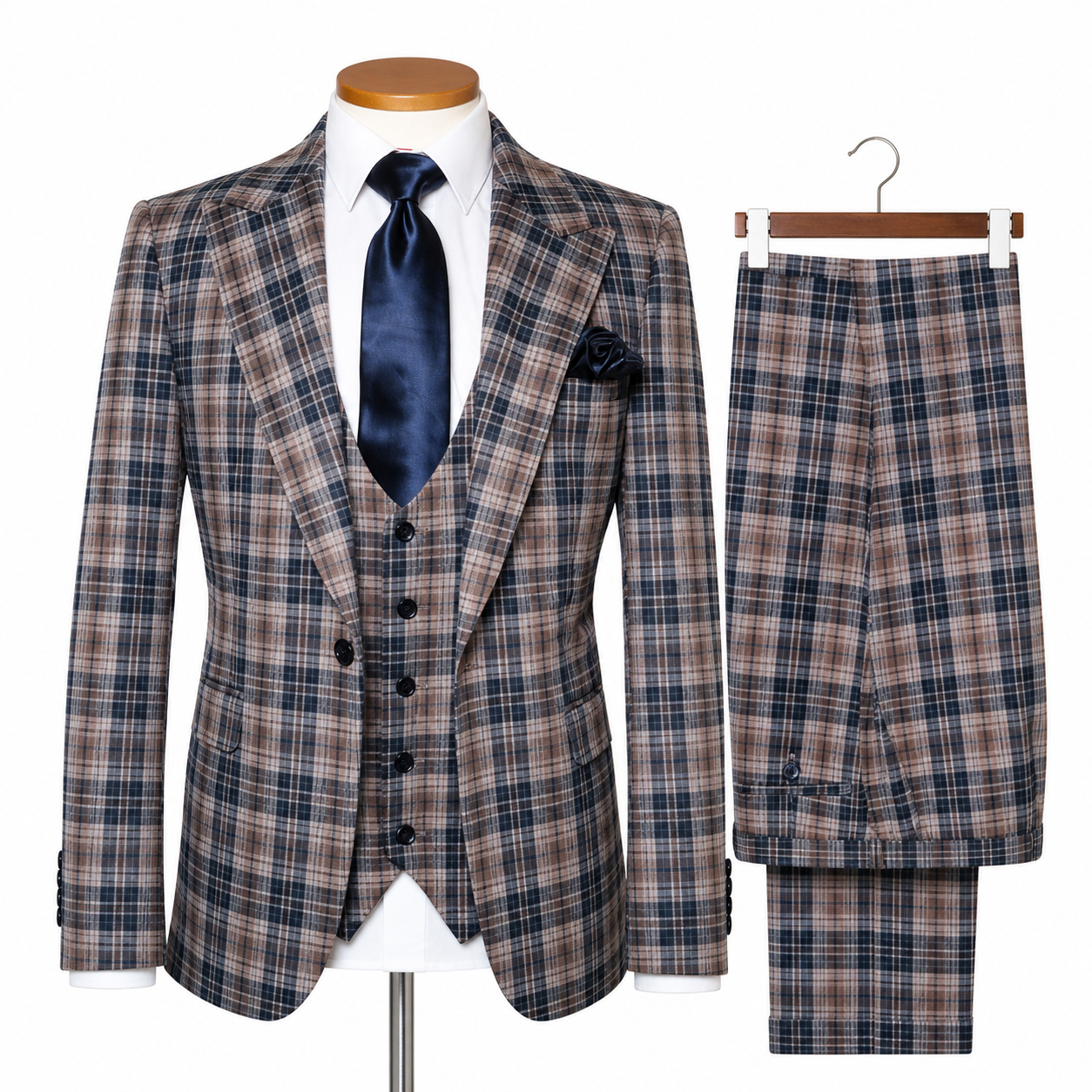 Rossi Man Modern Fit 3-Piece Vested Suit - Mocha Blue 2027