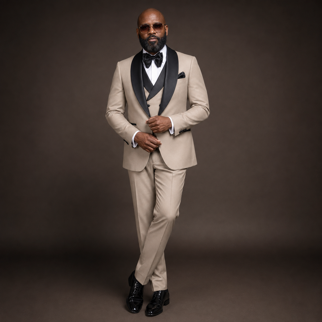 Rossi Man 3 Piece Tuxedo - Stone/Black RM1964