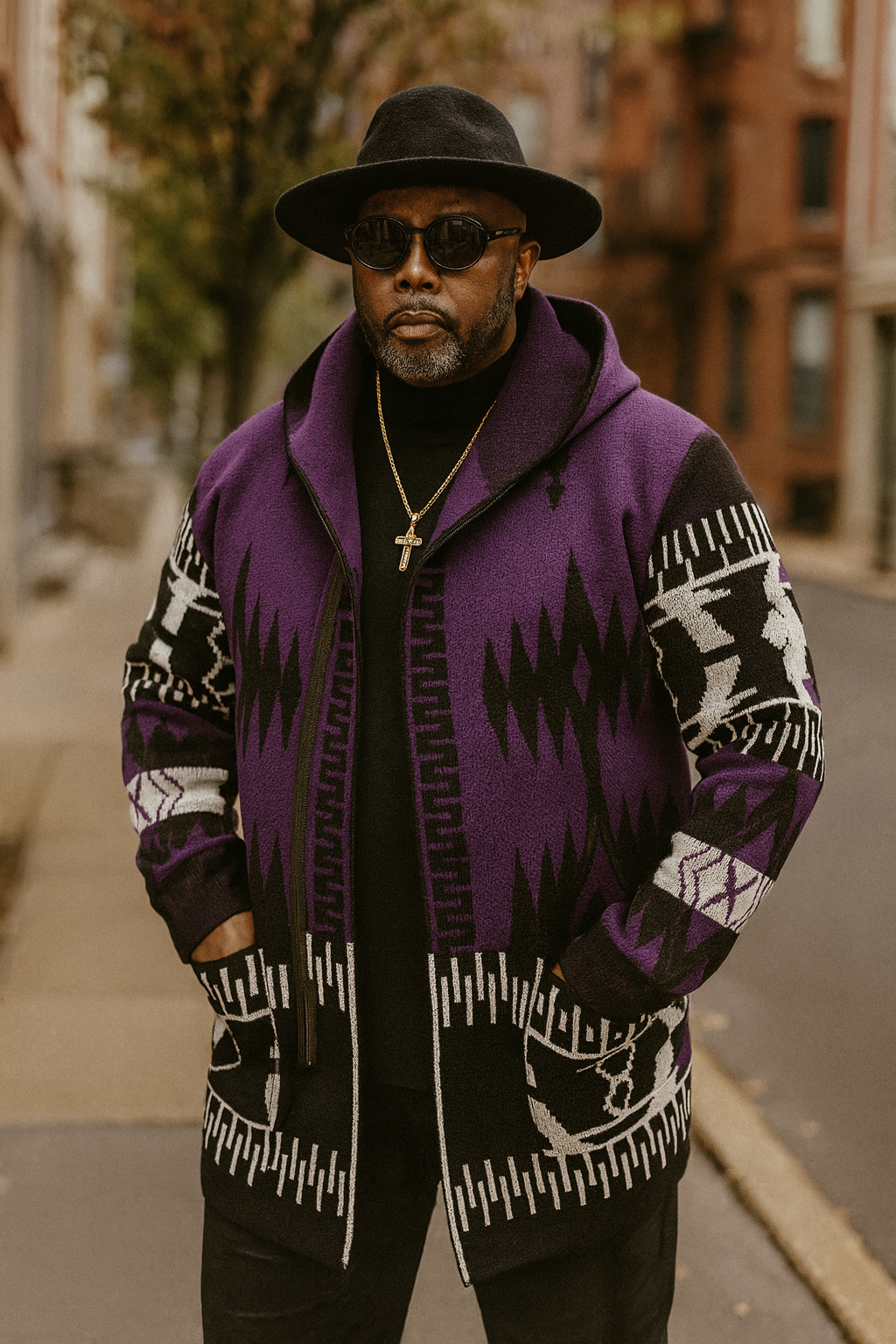 OIM "Arrowhead" Cardigan 3/4 Length Sweater Jacket (Purple)