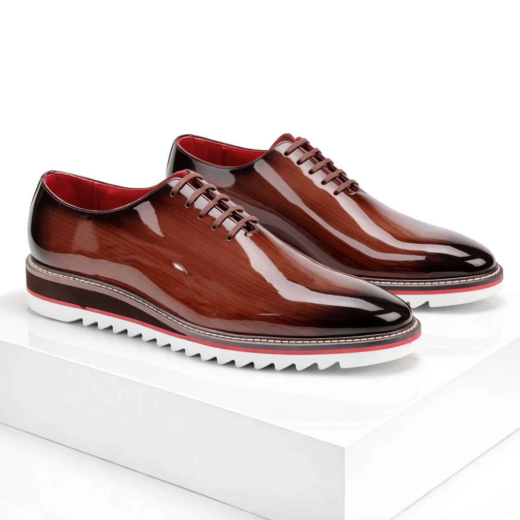 Giovanni Ruben Men’s Patent Leather Casual Oxford Comfort Shoe: Brown