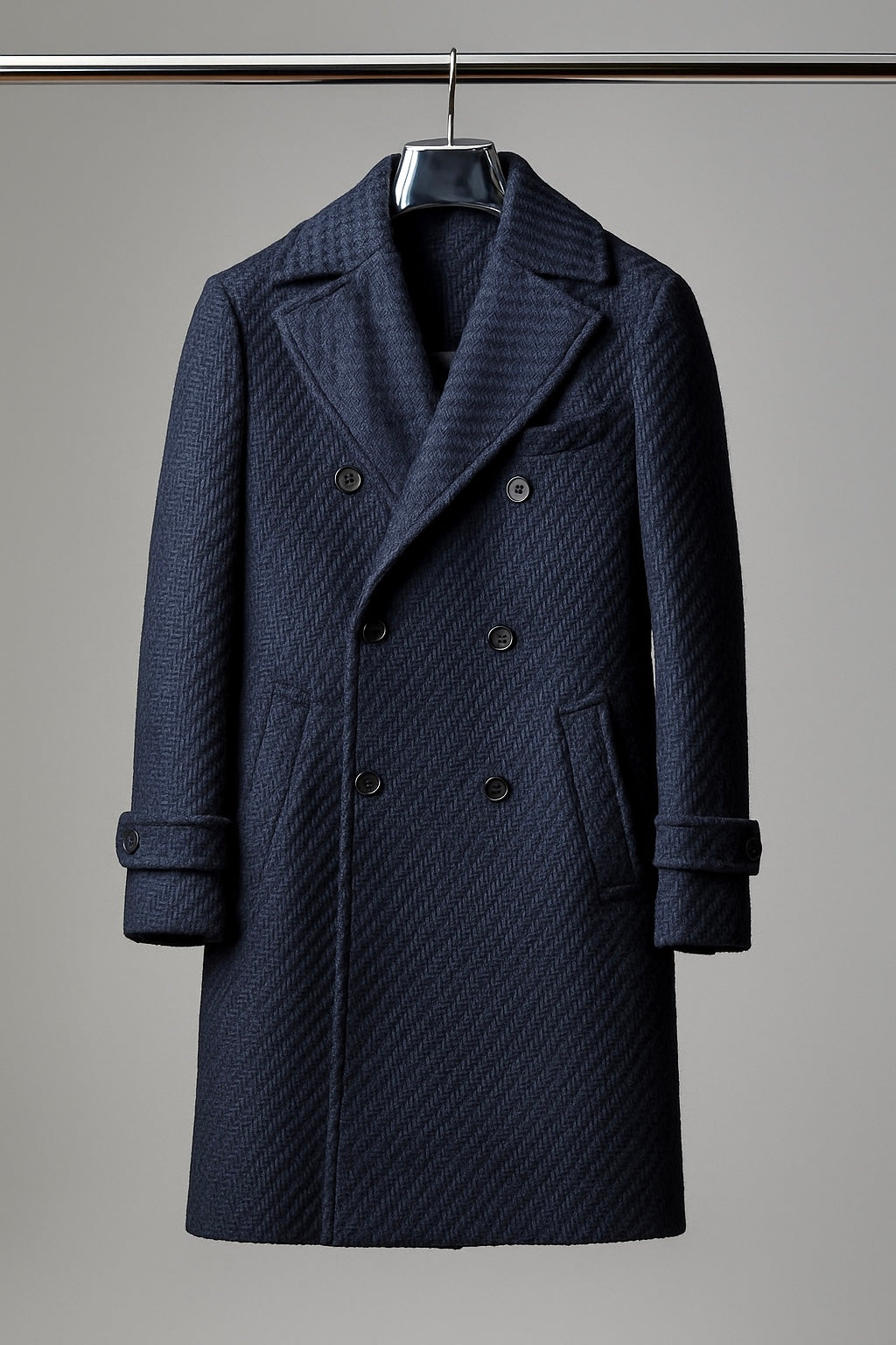 Cigar "Caskade" 3/4 Length Woven DB Peacoat (Midnight Navy)