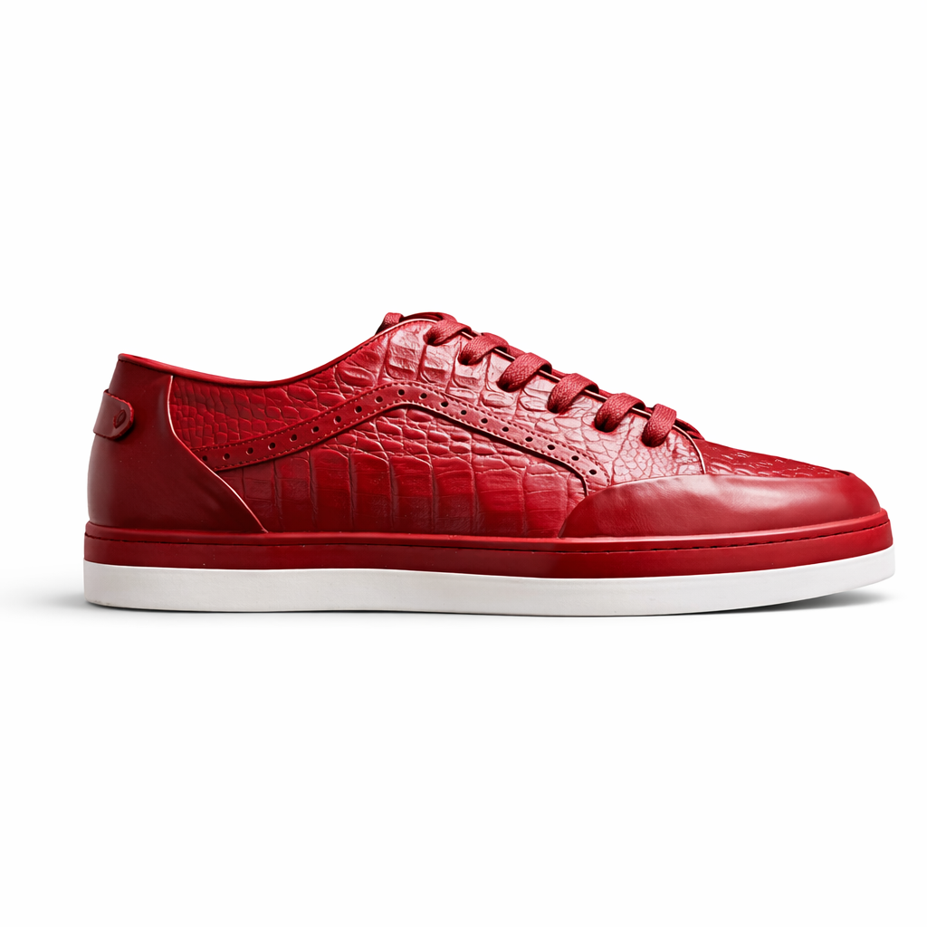 Giovanni Temo Men’s Croco Print Leather Sneaker - Red