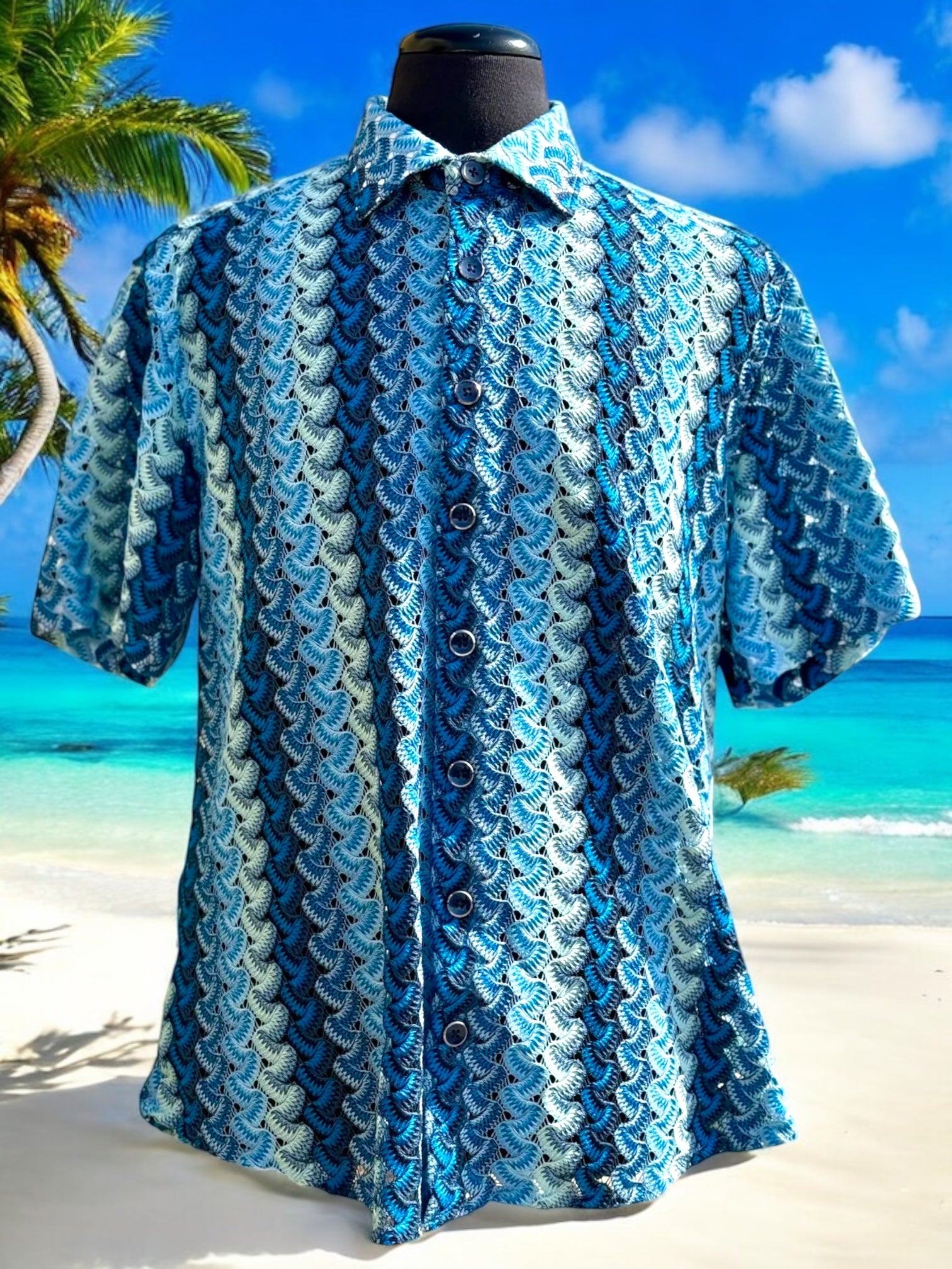 Lanzino "Woven" Short Sleeve Shirt (Sky) 102