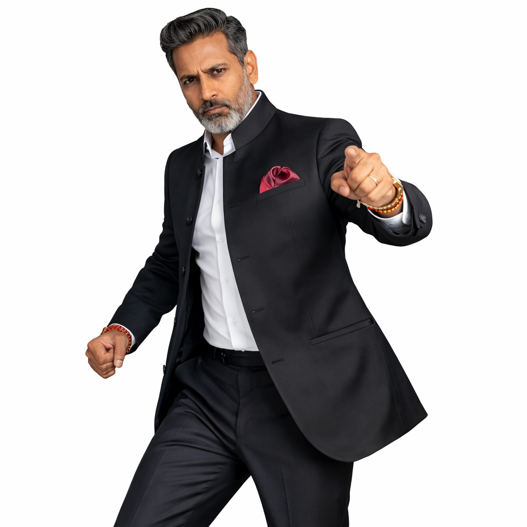 Men’s Regular Fit Banded Collar Suit – Mandarin Style Black 5HTB