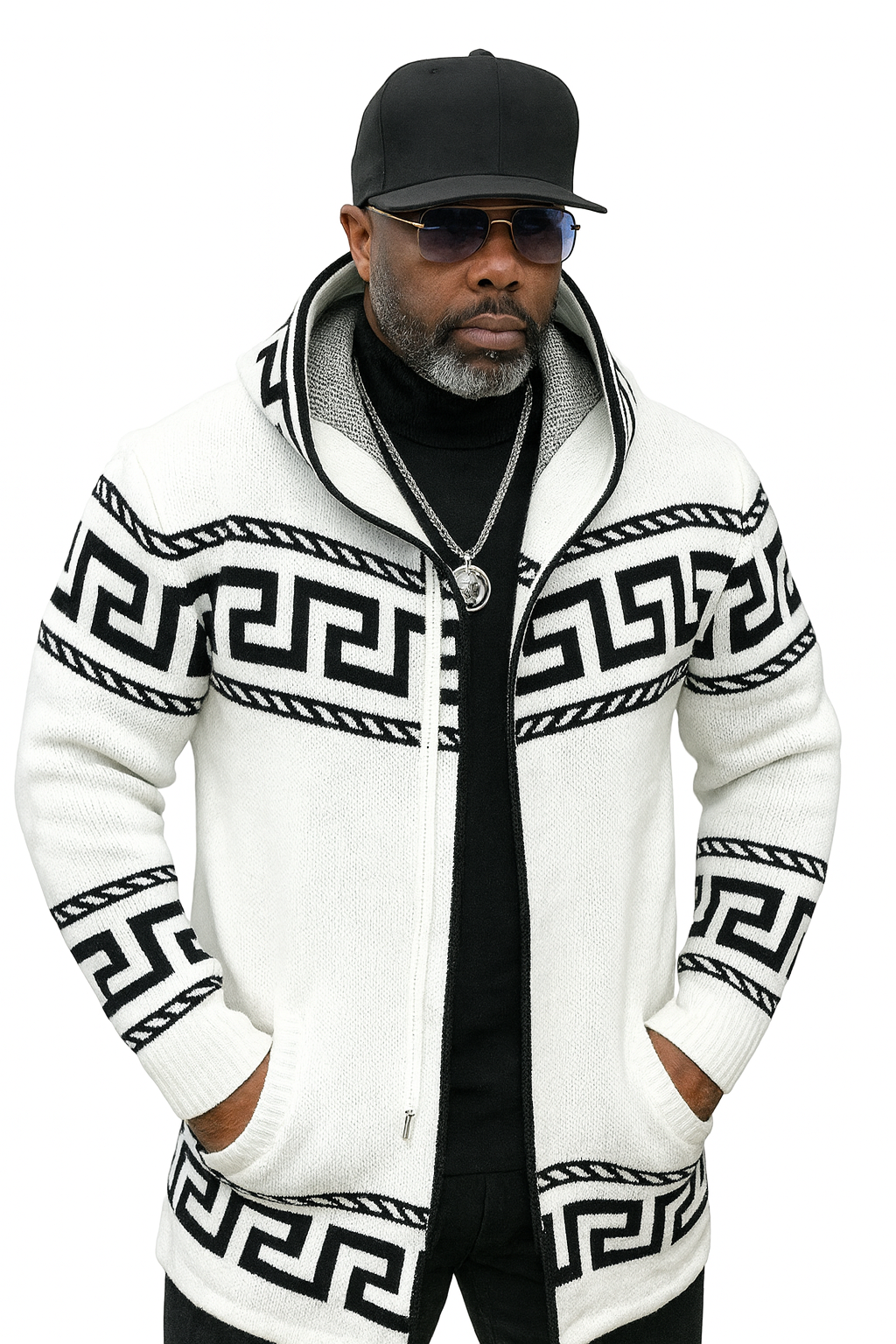 OIM "King" Cardigan 3/4 Length Sweater Jacket (White)