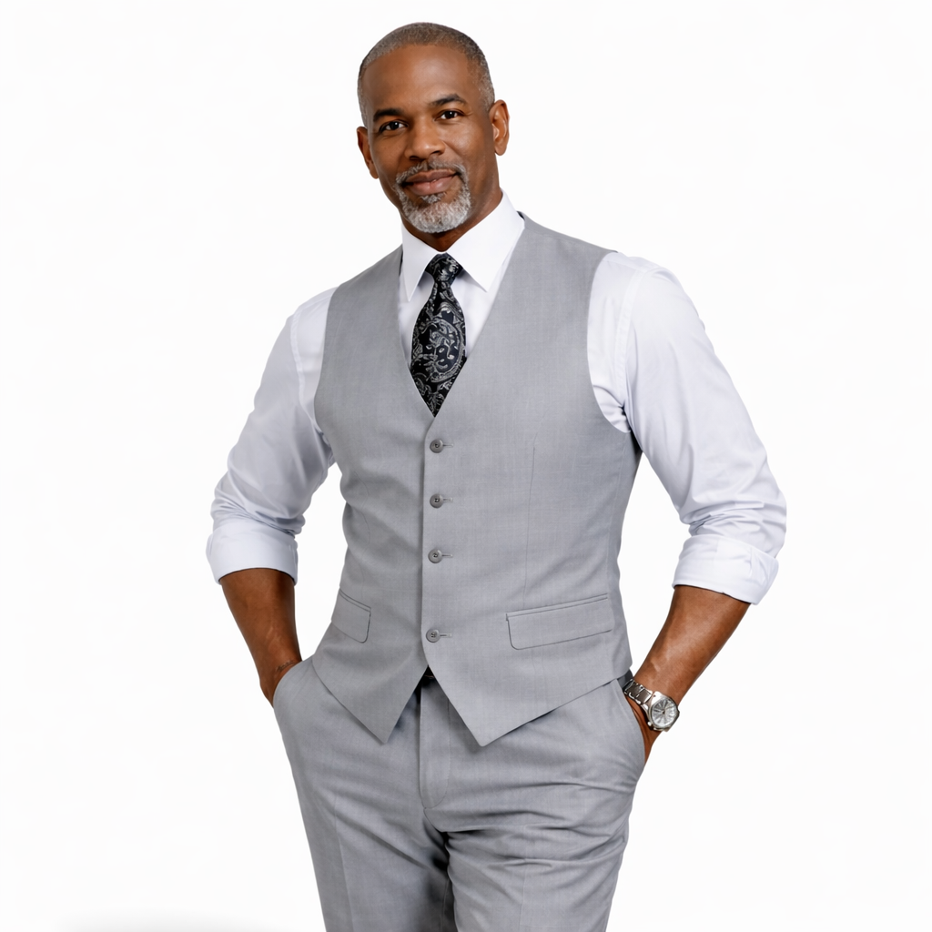 Men’s Solid 3 Piece Suit – Dusty Blue Regular Fit Vest V2RK-4