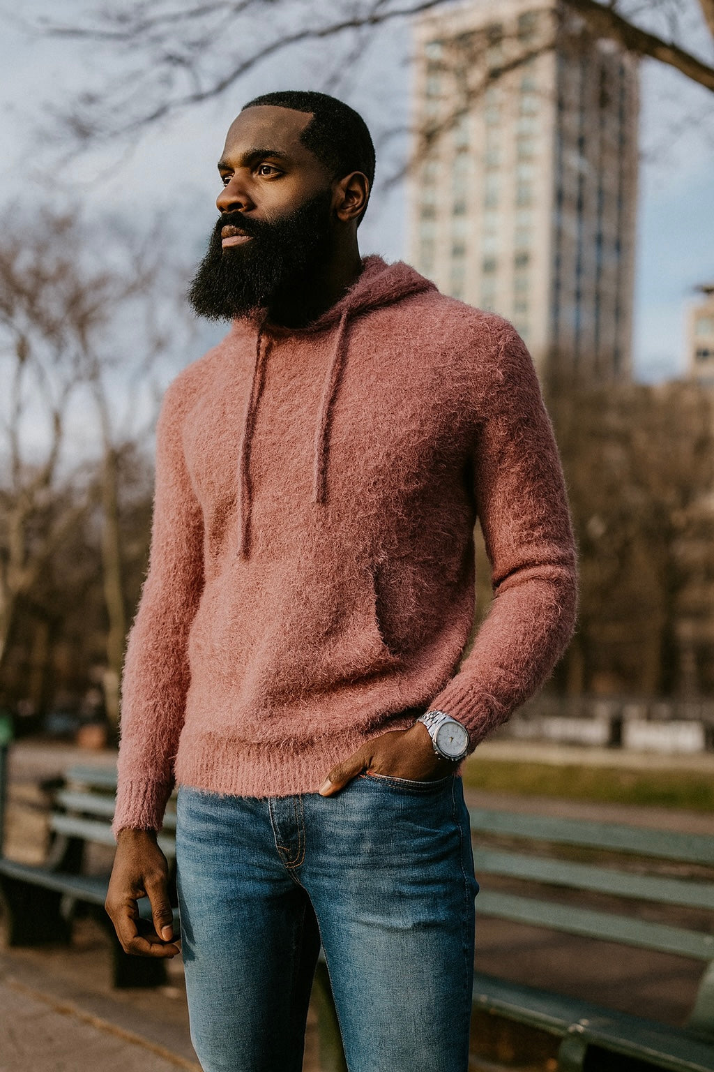 Men’s Soft Knit Hoodie Sweater – Rose
