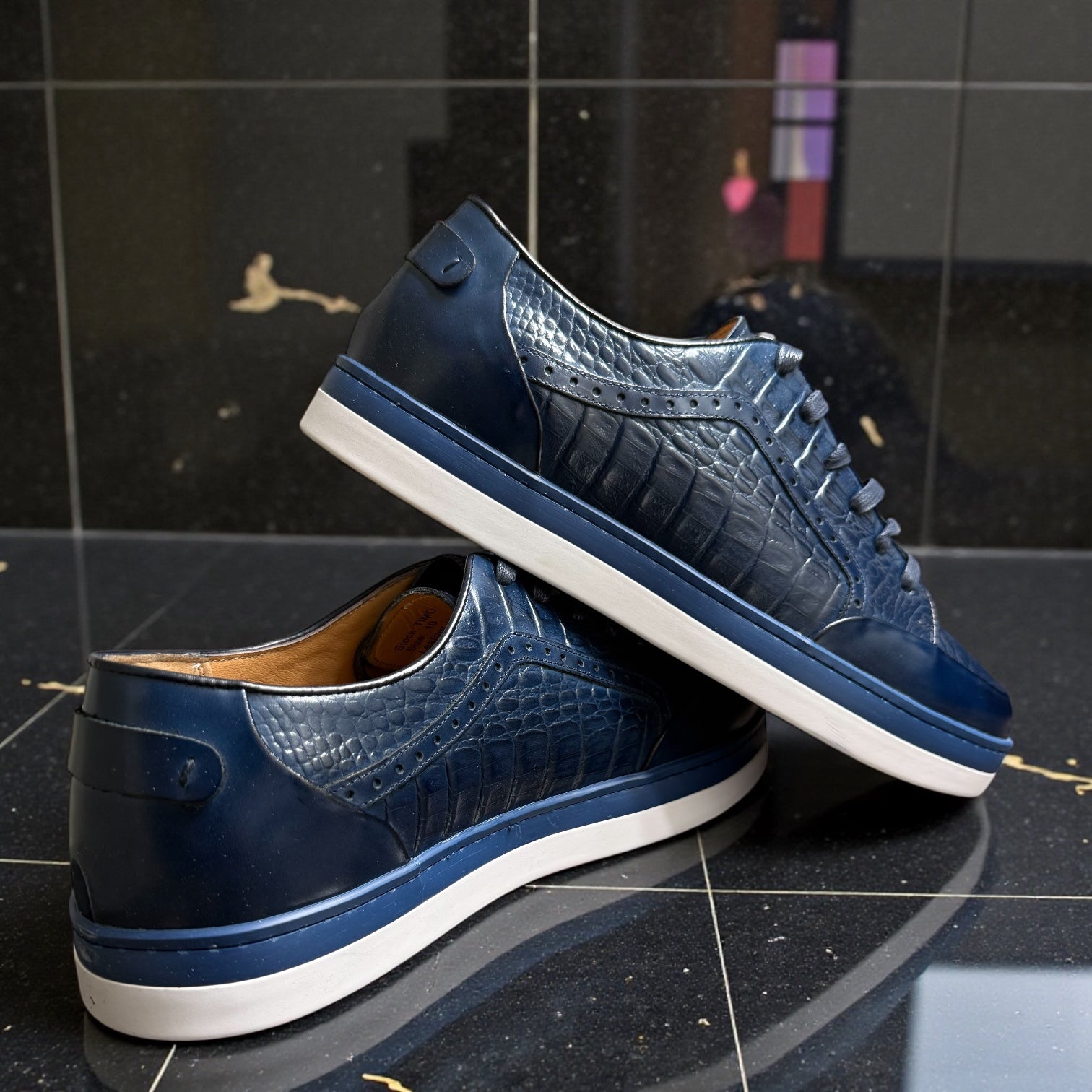 Giovanni Timo Men’s Croco Print Leather Sneaker - Blue