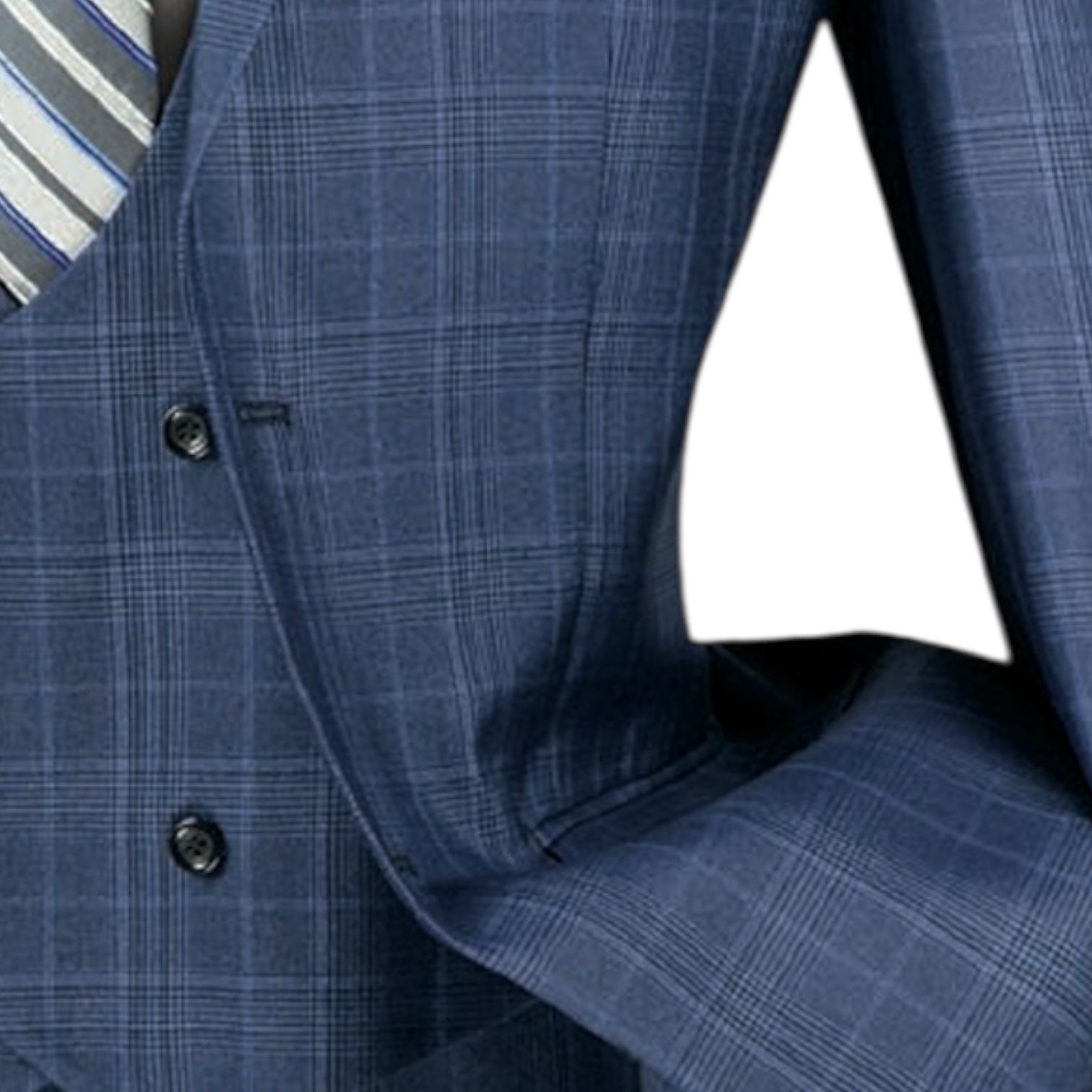 Men’s Glen Plaid 3 Piece Suit – Oxford Blue Regular Fit Double Breasted Vest V2RW7