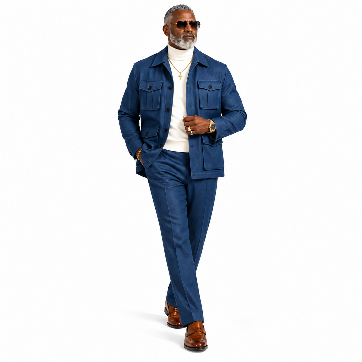 Robert Lewis Safari Jacket & Pant Set - Indigo Blue