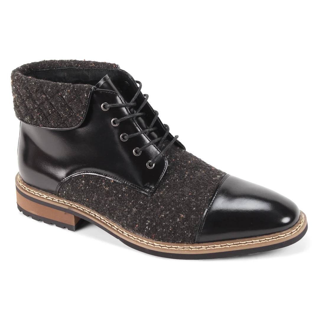 Giovanni Stuart Textured Cap Toe Leather Boots – Black