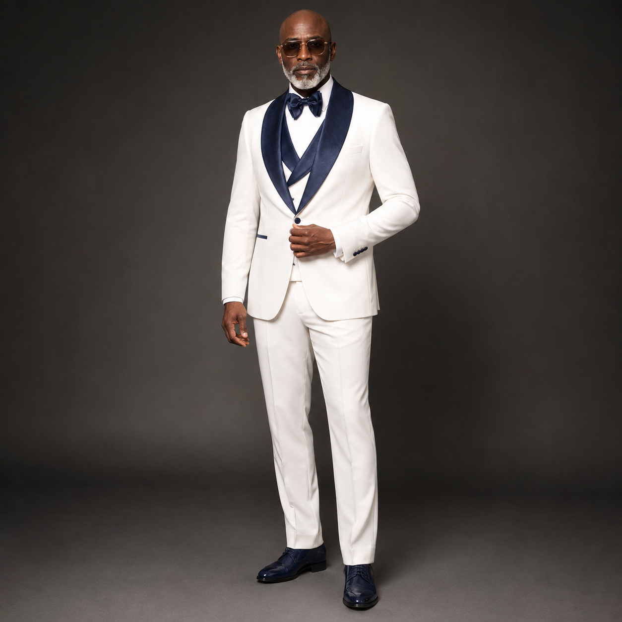 Rossi Man 3 Piece Tuxedo - Navy/White RM1961