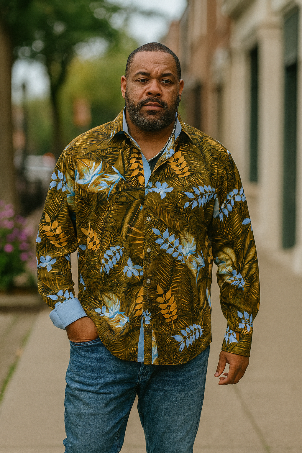 Philippe Turkish Button Up Shirt (Olive/Sky)