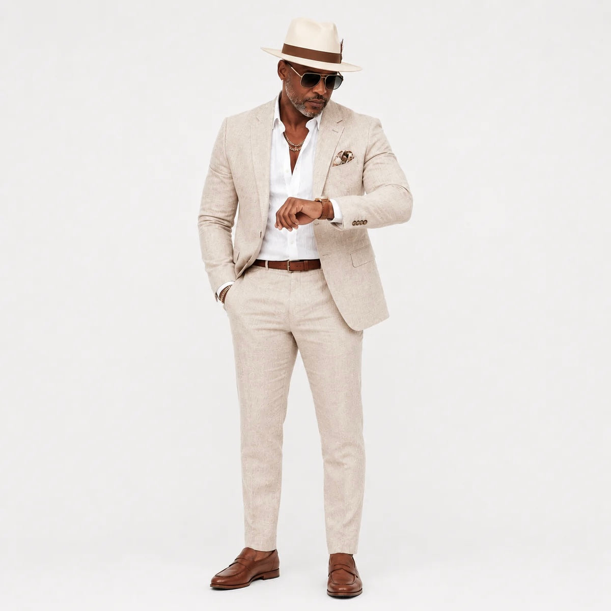 Inserch Men's Premium Linen Suit Oatmeal
