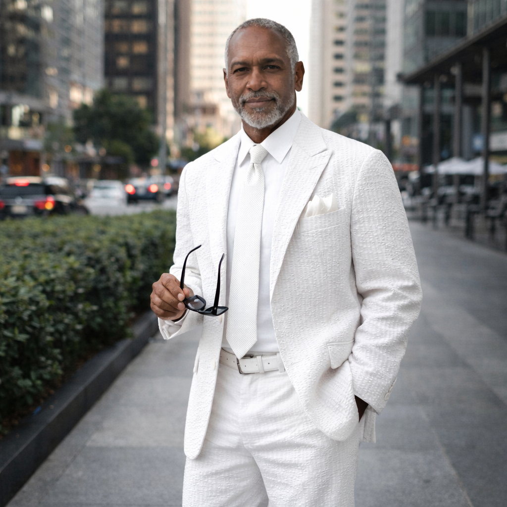 Inserch Men’s Premium Cotton Seersucker Stripe Suit – White