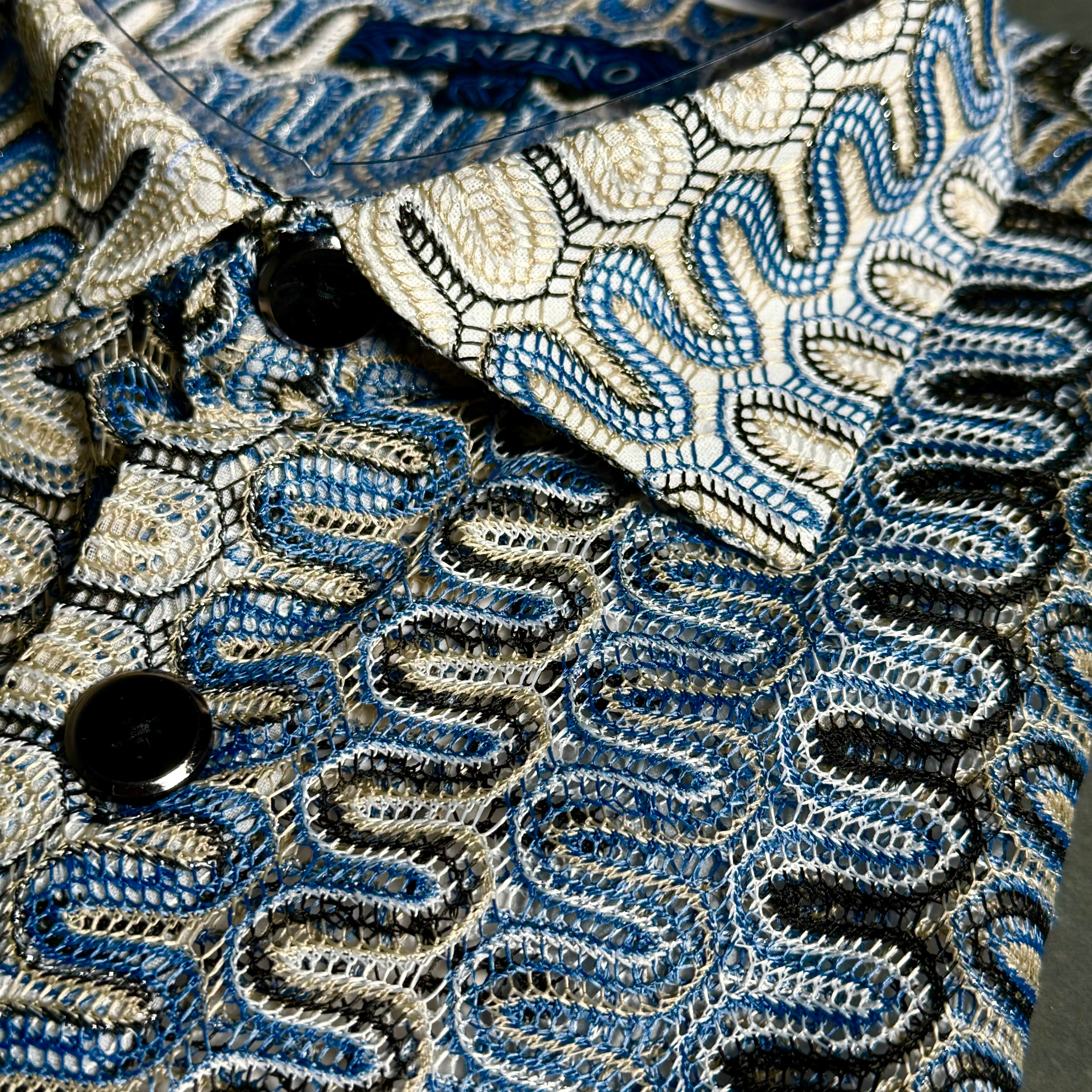 Lanzino "Woven" Short Sleeve Shirt (Blue) 116