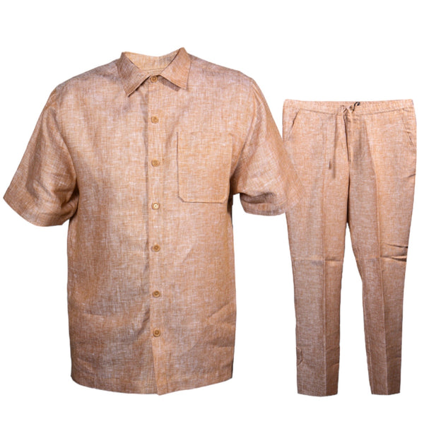 Prestige "Grain" Luxury Linen Pant Set (Khaki) 405